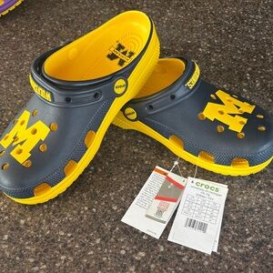 CROCS Michigan Wolverine Navy and Yellow Slip-Ons- Men 7 Women 9